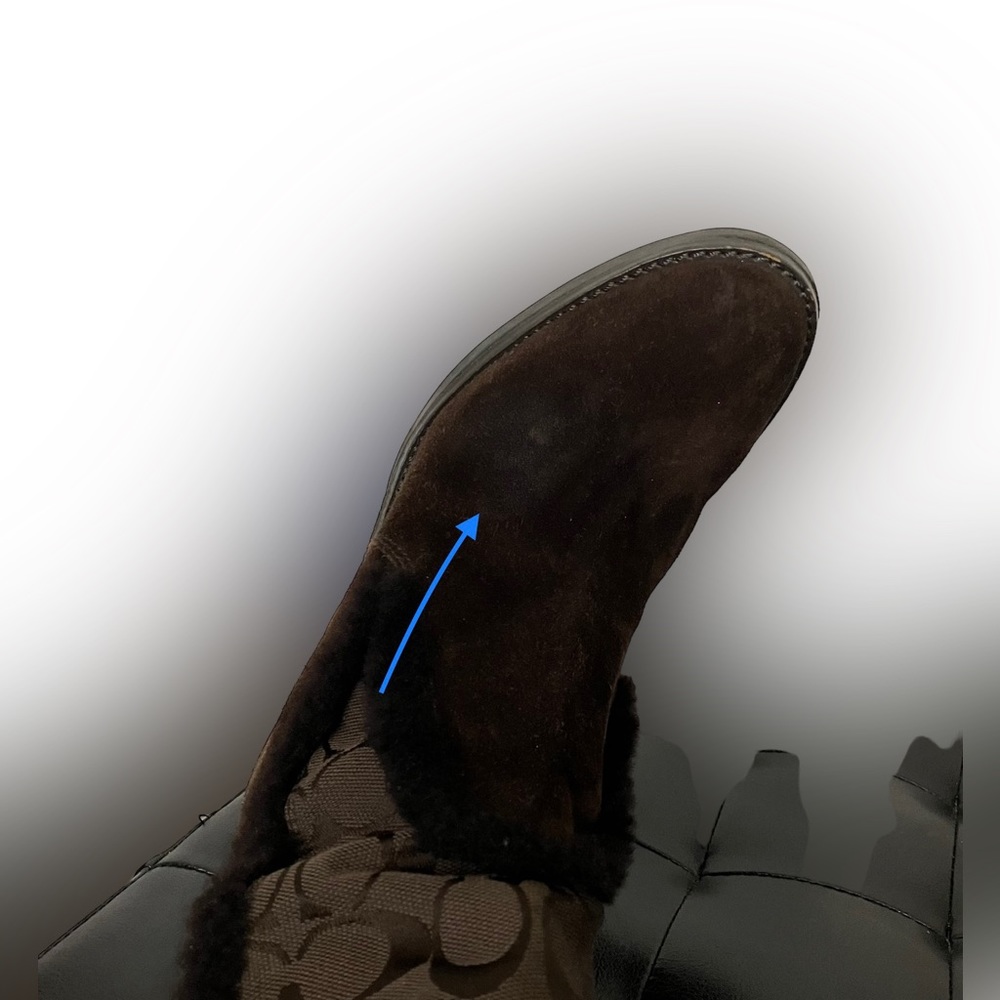 Coach Brown Monogram C Logo Jordana W123Sheepskin Suede Zip Wedges 7 1/2M No box - Picture 11 of 12